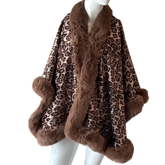 Leopard Faux Fox Fur Trim Cape or Wrap Size OS - Picture 3 of 12